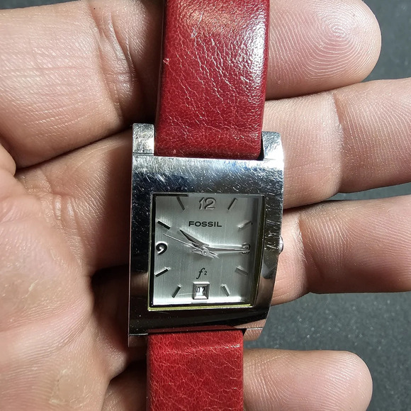 Fossil F2 Ladies Quartz Watch Silver Tone Rectangle Resd Strap Working ES-9584 s - Picture 2 of 7